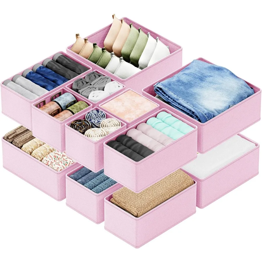 12Pack Drawer Organizer Bins for Nursery Closet and Clothing Storage Pink Dividers for Baby Clothes Underwear Socks and Apparel