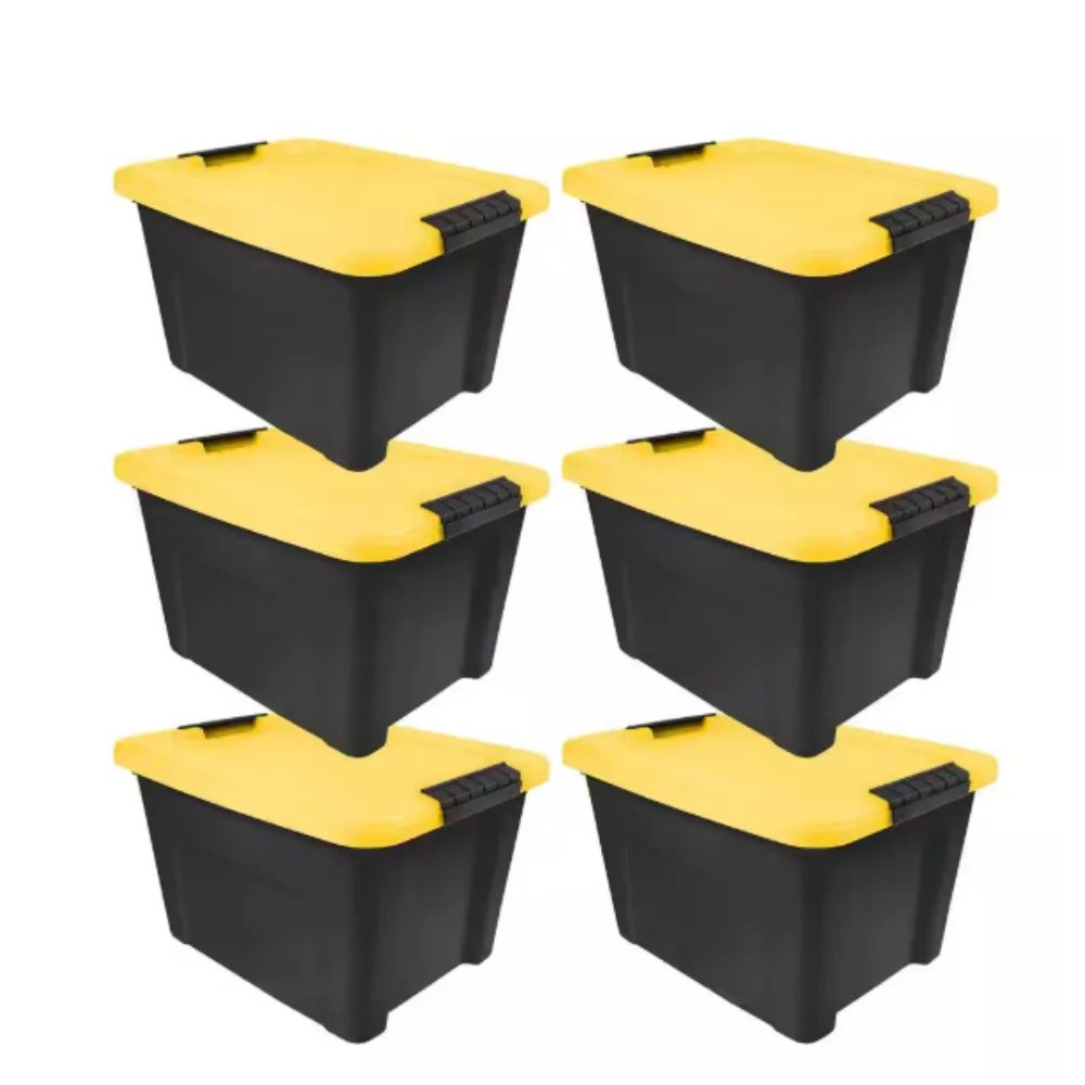 20 qt. 5 Gal. Plastic Storage Bins with Lids, Black Latching Stackable Totes 6Pk
