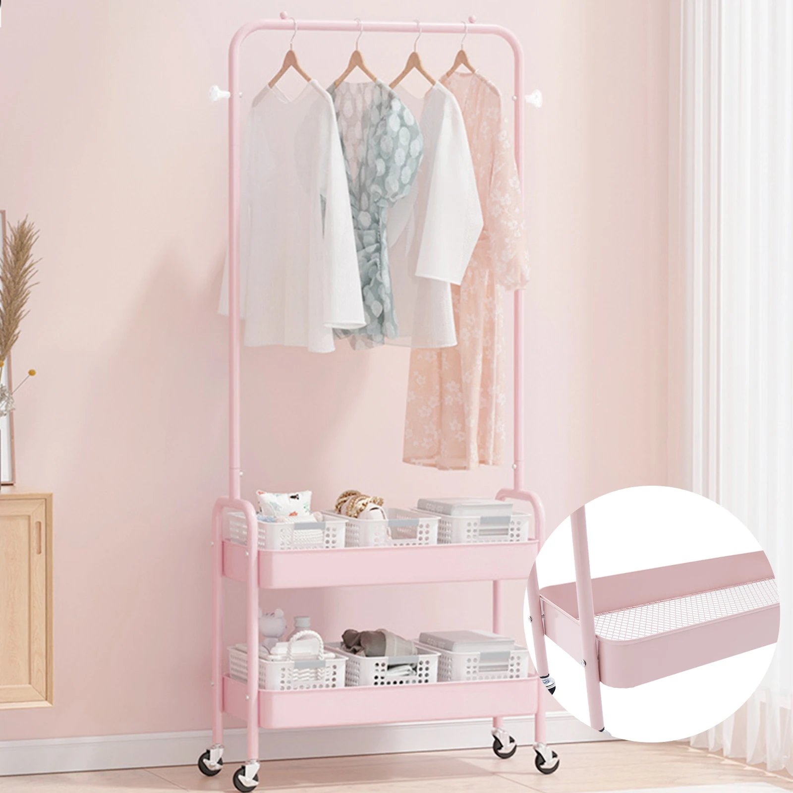 Mobile-Clothing-Storage-Rack-Clothing-Hanging-Rack-with-2-Tiers-Garment-Storage-Organizer-Stand-with-Wheels-3