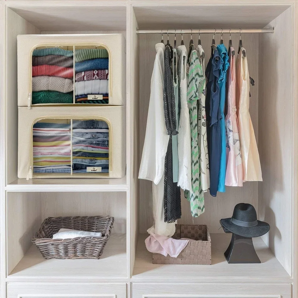 Stackable-Foldable-Storage-Bins-with-Dividers-Clear-Window-Dual-Zipper-Handles-Clothing-Linens-Organizing-Seasonal-Wear-2
