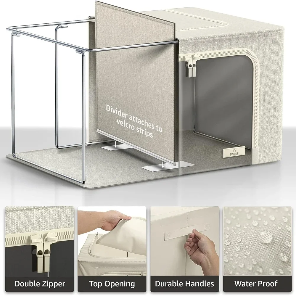 Stackable-Foldable-Storage-Bins-with-Dividers-Clear-Window-Dual-Zipper-Handles-Clothing-Linens-Organizing-Seasonal-Wear-3