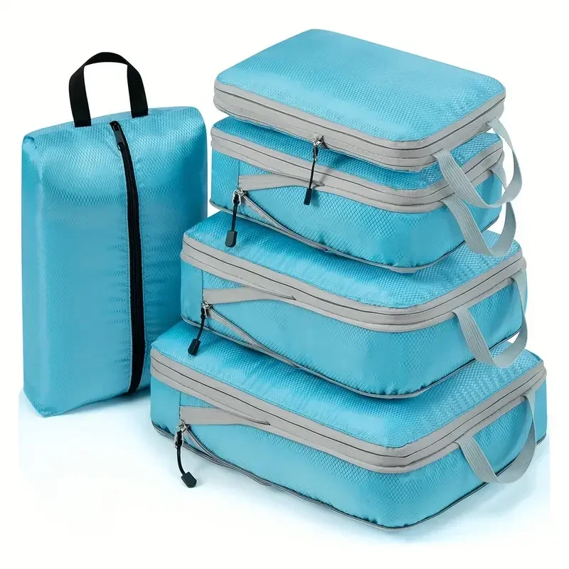 Travel Compression Packing Cubes Suitcase Luggage Organizer Set Zipper Foldable Storage Bag for Clothes Shoes Travel Accessories